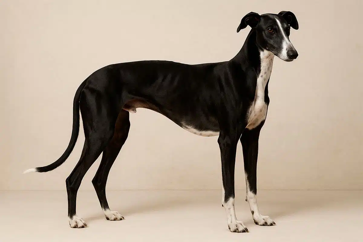 Galgo lévrier noir et blanc