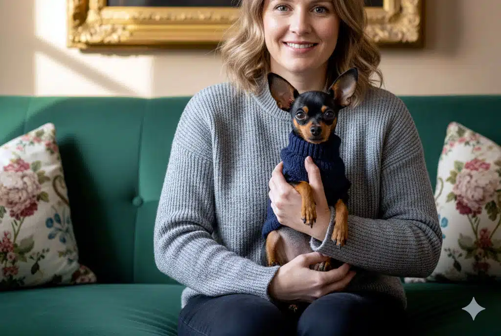 Russkiy Toy dans les bras de sa maitresse