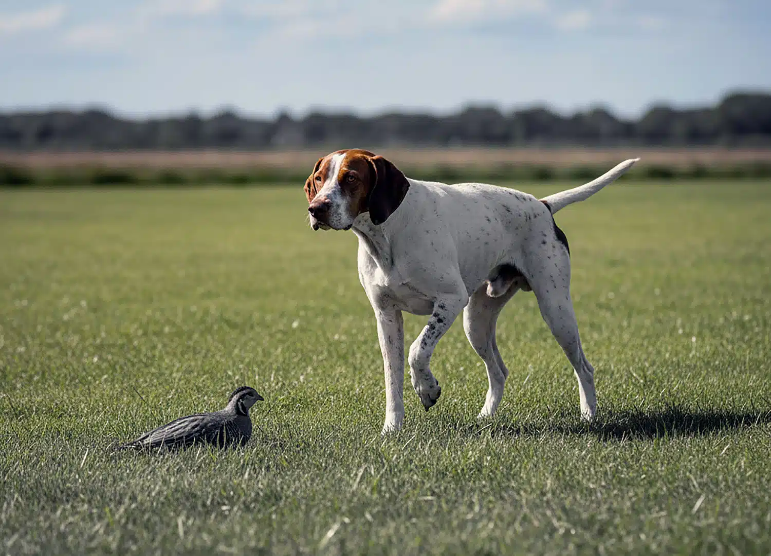 Pointer anglais en pleine chasse devant du gibier