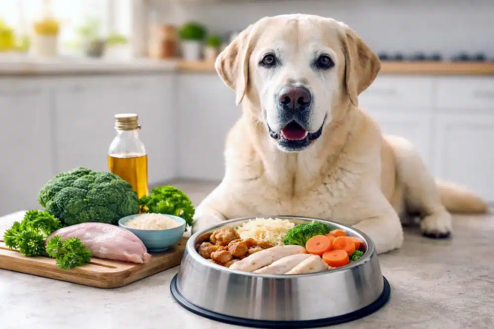 Labrador senior avec alimentation adaptée aux reins