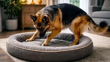 Emplacement image à la une — Berger Allemand qui tourne avant de se coucher