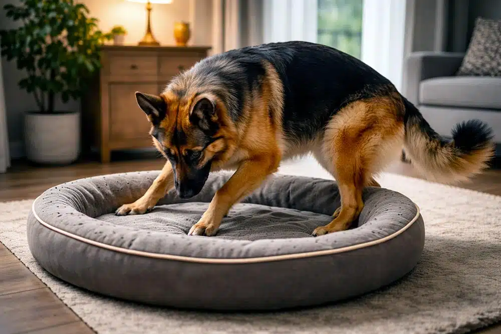 Berger Allemand qui tourne avant de se coucher