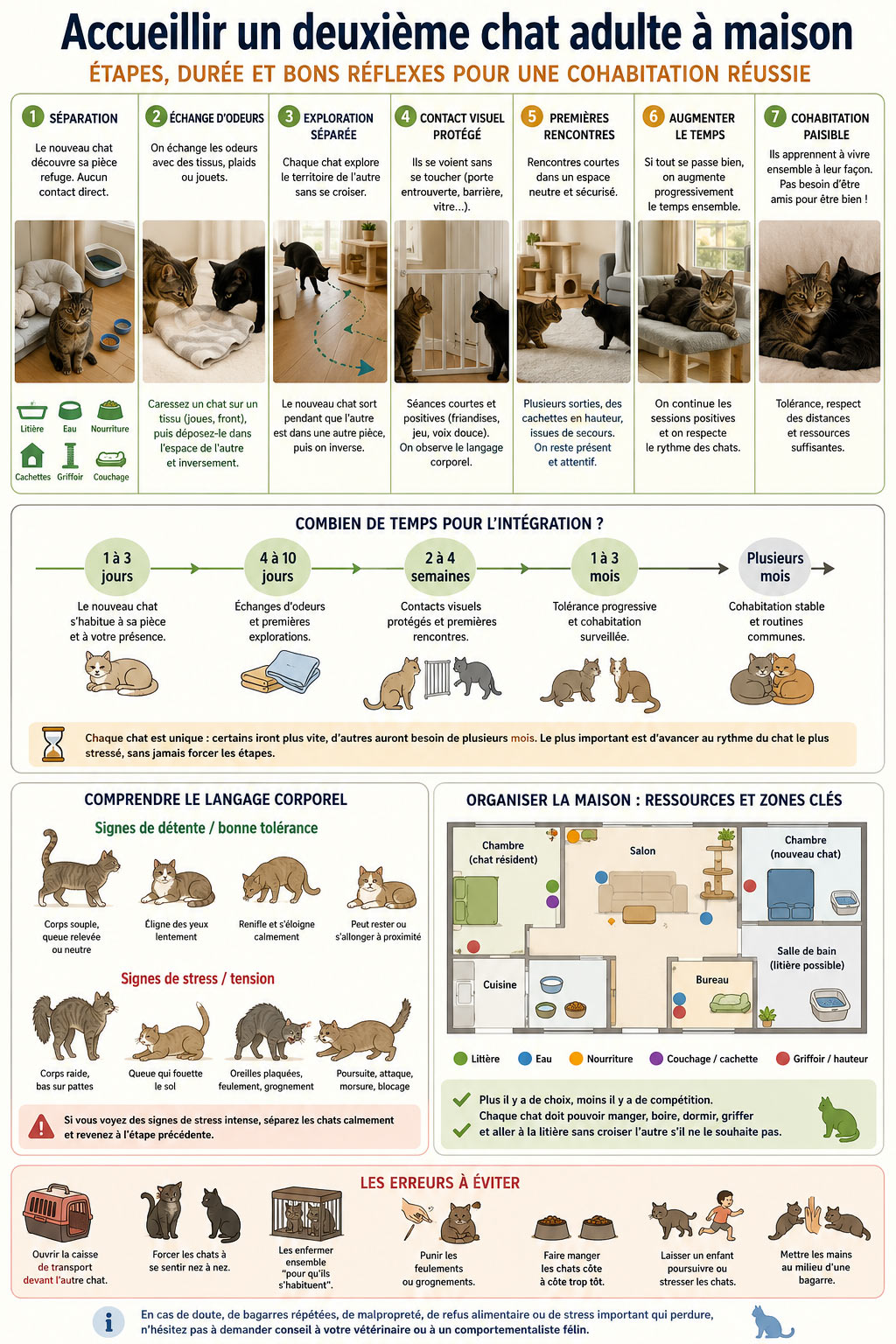 étapes en images pour faire cohabiter deux chats adultes à la maison